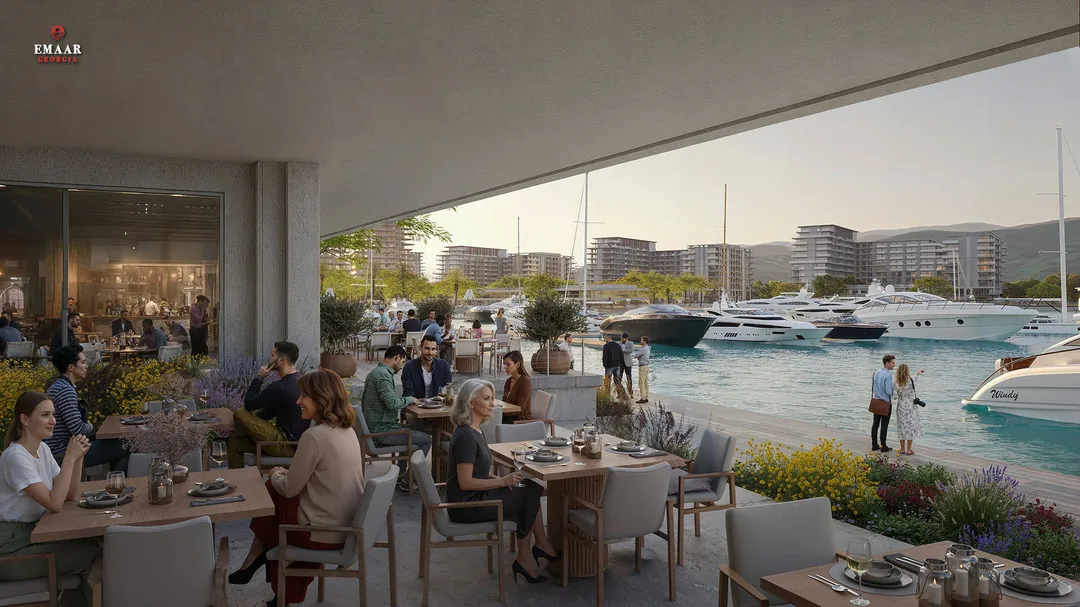 Yaxtalara baxan restoran terrasının layihə şirkətinin vizuallaşdırması / CGI