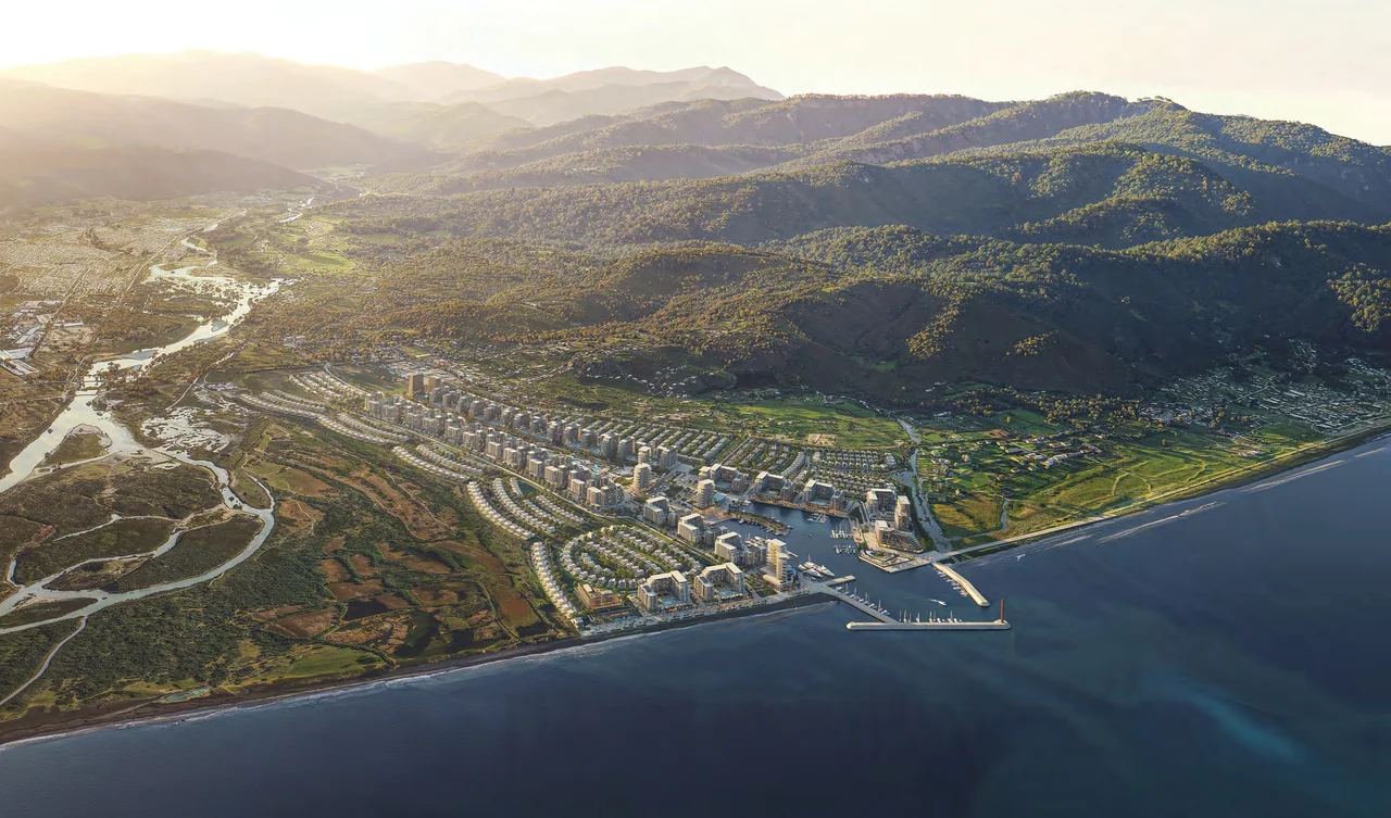 Layihə şirkətinin Batuminin nəzərdə tutulan sahil, marina və yaşayış baş planını göstərən vizuallaşdırması