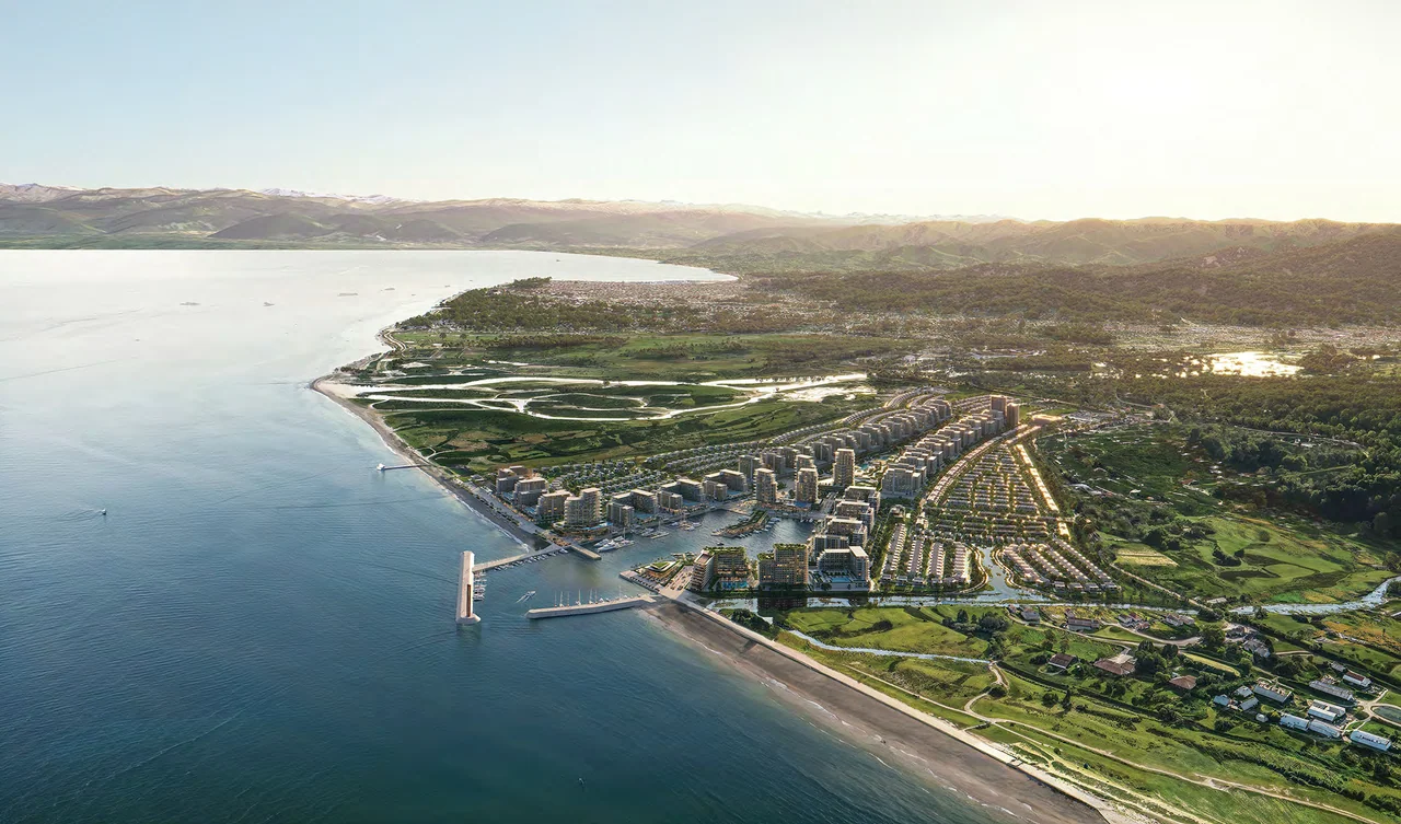 Layihə şirkətinin Batumidə nəzərdə tutulan rezidensiyaları və marinanı sahil mənzərəsində göstərən vizuallaşdırması